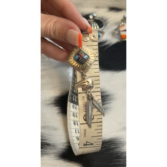 Native American Sterling Silver Inlaid Turquoise Lapis Spiny Bear Dangle Pendant - Picture 5 of 8